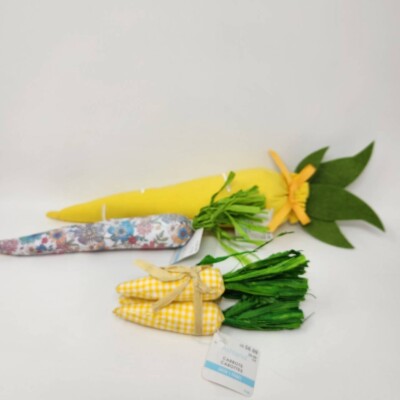 5 Fabric Carrots, Assorted Sizes, Yellow and Paisley Spring and Easter Decor