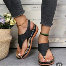 Women Orthopedic Sandals Low-wedgeCasual Flat Shoes Flip Flops Size 7.5 39 