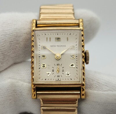 ヴィンテージ TMHOP STRIKING 置き時計 ゴールド スイス製 Seth Thomas Men's Vintage 10K Gold Plated Bezel Swiss Made