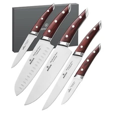 Brewin CHEFILOSOPHI Japanese Chef Knife Set 5 PCS with Elegant Red Pakkawood...