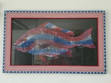 Original Painting Gyotaku Greg Aragon "American Red Snapper" Framed 31x19
