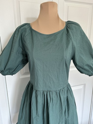 Peter Som Puff Sleeve Ruffle Trim Open Back Mini Dress in Green Size 4 - Picture 3 of 12