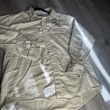 Bulwark Protective Apparel Flame Resistant Work Shirt Button Down Mens Sz L Tan