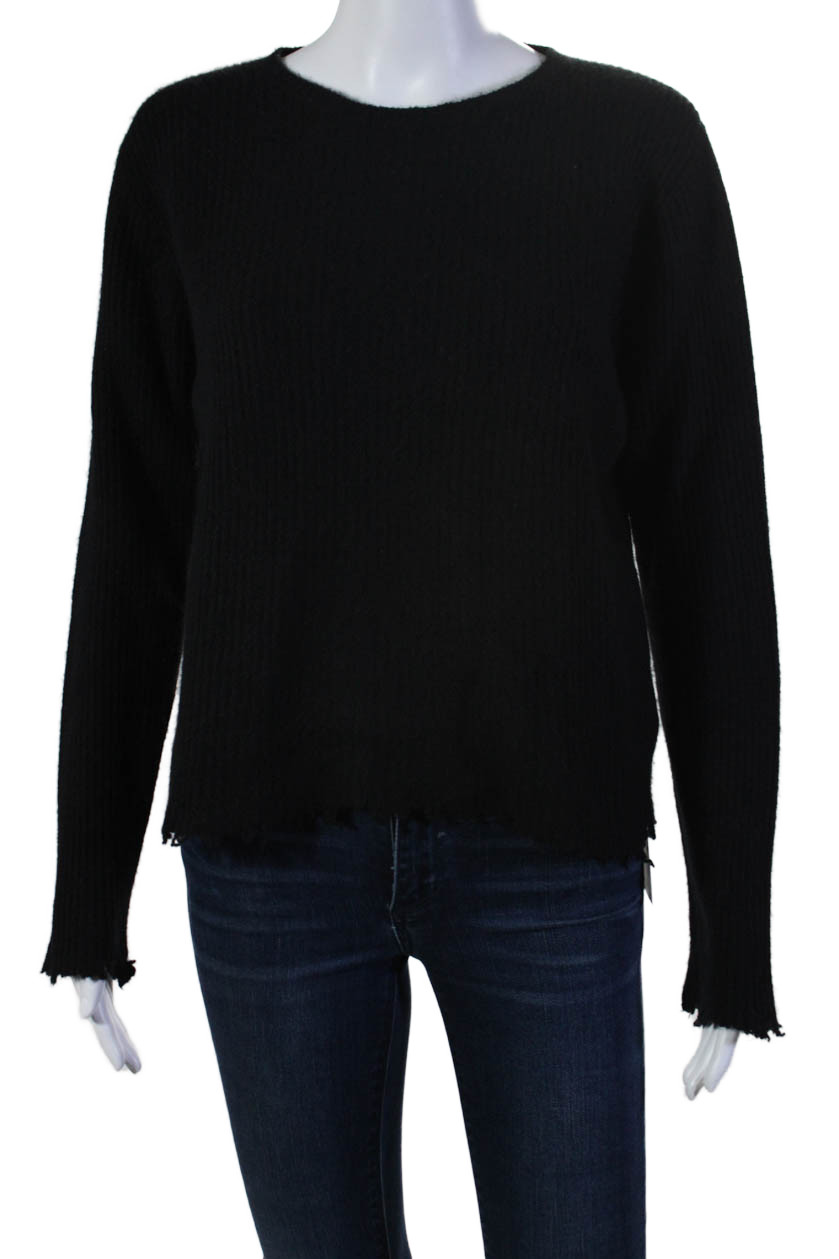 The Elder Statesman Womens Distressed Scoop Neck Cashmere Sweater Black Small