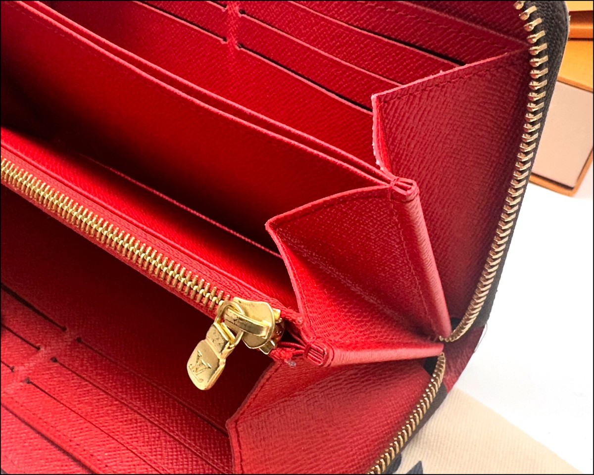 Authentic LOUIS VUITTON Damier / Red Inside Zippy Wallet