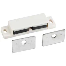 ONE- 15 lb White- Double Magnetic Catch with Zinc Strike Plate and Screws