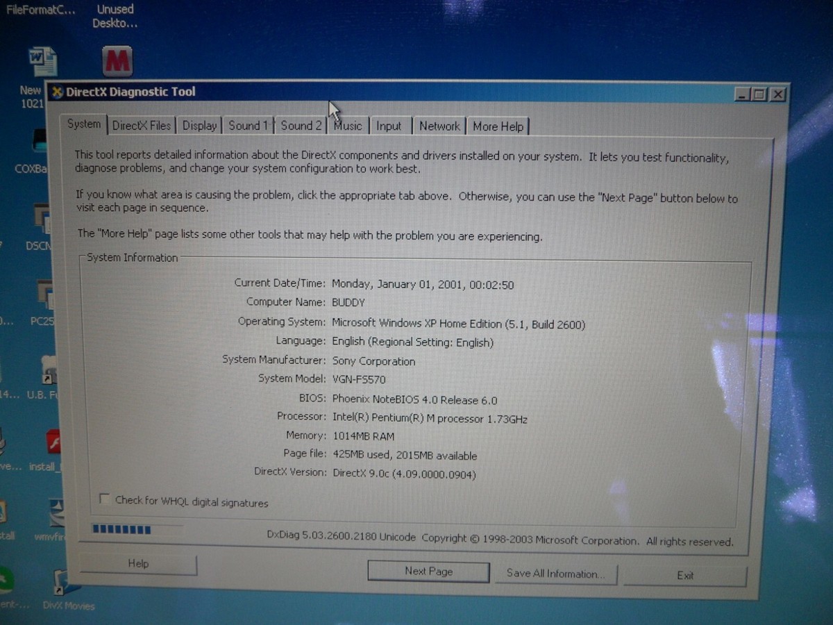 Sony Vaio VGN-FS570 Laptop 4 Parts Booted Windows Hard Drive Wiped