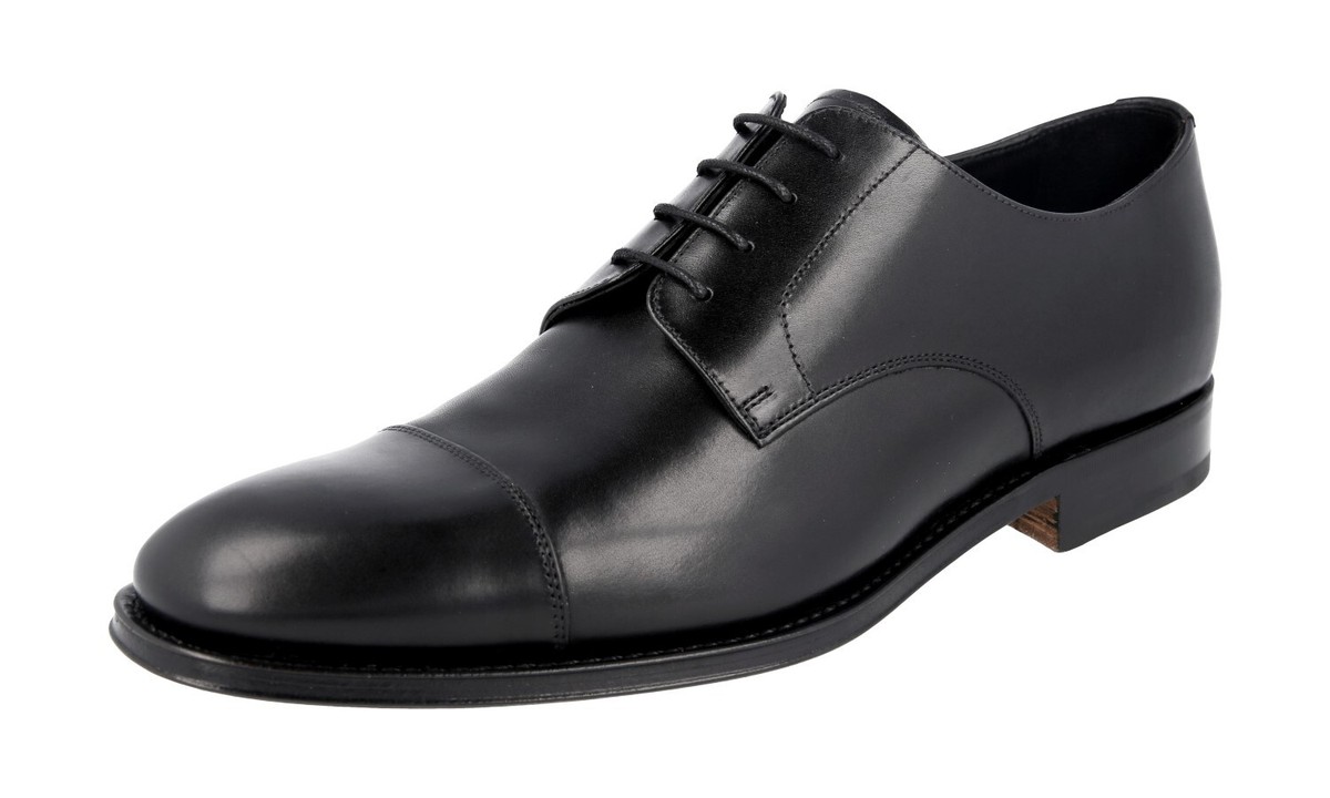 PRADA Cap Toe Derby Dress Shoes - Leather Sole - Black - NEW  display picture 2