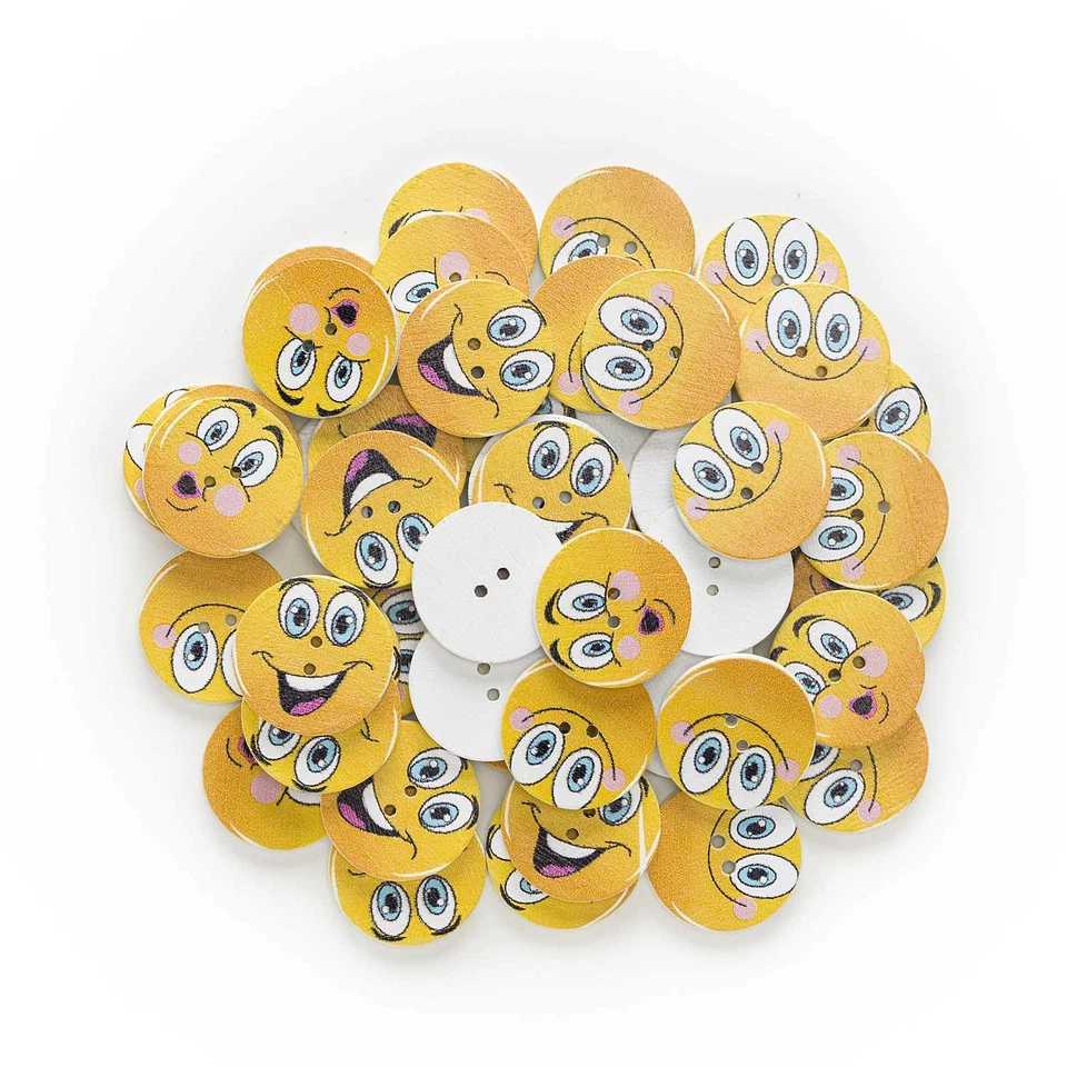 30pcs Smiling Round Wood Buttons for Sewing Scrapbooking Cloth Home Decor 25mm - Image 3 of 3