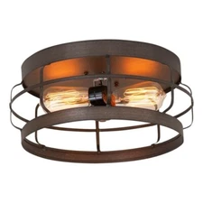 11-Inch Round Strap Flush Mount Ceiling Light in Blackened Tin