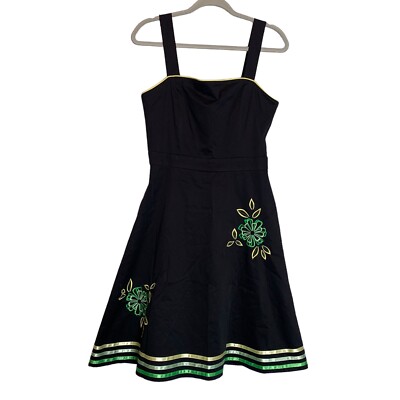 Jessica Howard Dress Womens 10 Black Embroidered Flowers Ribbon Tank Style  Flare | eBay