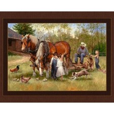 TAKING A BREAK - Horses - Fabric Quilt Panel - 100 Cotton Fabric