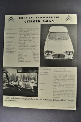 1962-1963 Citroen AMi-6 Sedan Sales Brochure Sheet Nice Original