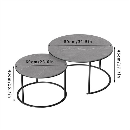 Double Nested Coffee Table Set Marble Effect Nesting Sofa Side Table Living Room - Picture 8 of 14