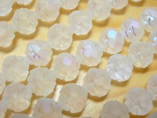 25 7x8mm Czech Glass Matte White AB Rosebud beads