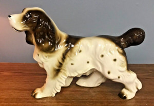 Vintage Glazed Porcelain Brown & White Figure Cocker Spaniel Dog, Good Color