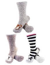 Women's Fuzzy Cozy Warm Cute Animal Home Bed Cabin Socks - 3 Pair Asst 15 