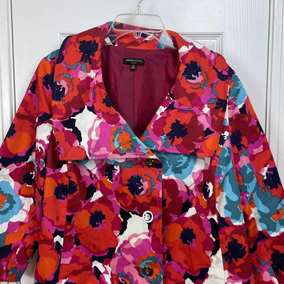 RAFAELLA Woman Size 1X Bright Bold Floral Jacket Fully Lined Cotton Spandex - Image 3 of 4