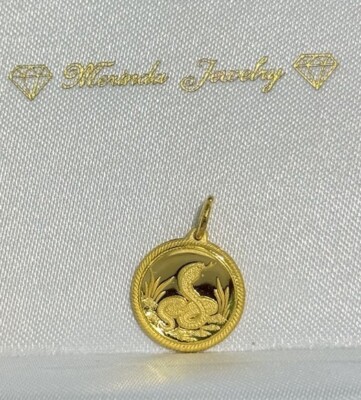 Zodiac Sign 24K Solid Gold Snake Animal Round Shape Charm/ Pendant, 2. ...