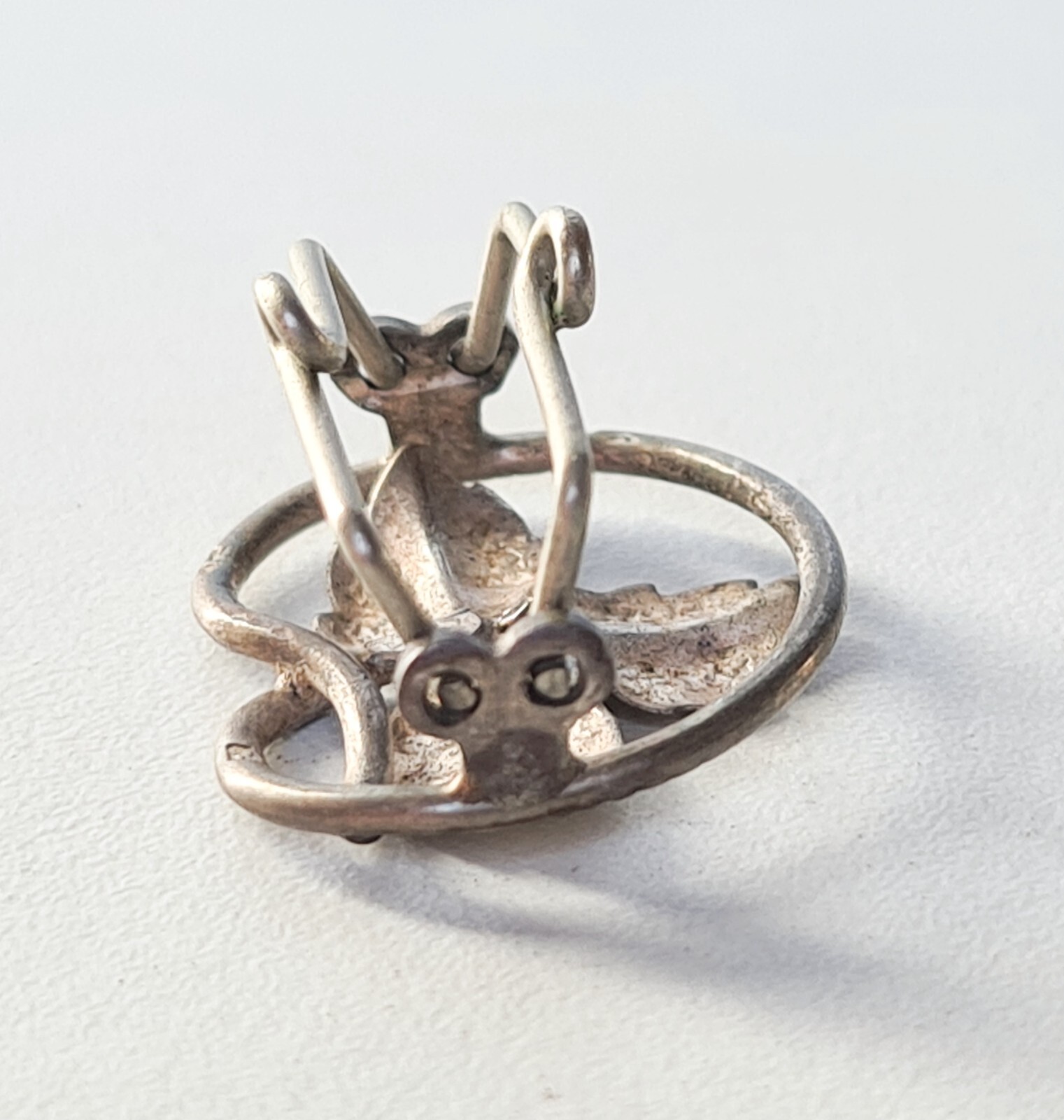 Antique Solid Silver Heart and Leaf Rhinestone Br… - image 6