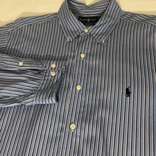 Ralph Lauren Men's Classic Fit Button Down L/S Shirt Dark Blue Striped 17-34/35