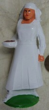 Vintage Barclay Manoil Military Nurse in White Red Bowl 2