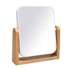  Vanity Makeup Mirror with Natural Bamboo Stand,8 Inch White-rectangle (1x,2x)