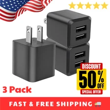 3-Pack Dual USB Wall Charger Cube Power Adapter – Black Fast Charging
