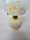 Vintage Consolidated Glass "Cosmos" Miniature Oil Lamp Hand-Painted Milk Glass