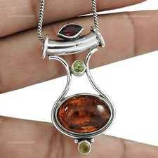 Peridot Gemstone Garnet Birthday Sisters Gift Engagement Pendant Sterling Silver