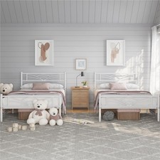 Set di 2 Struttura Letto Singolo in Ferro con Spazio Aggiuntivo Testiera a Forma