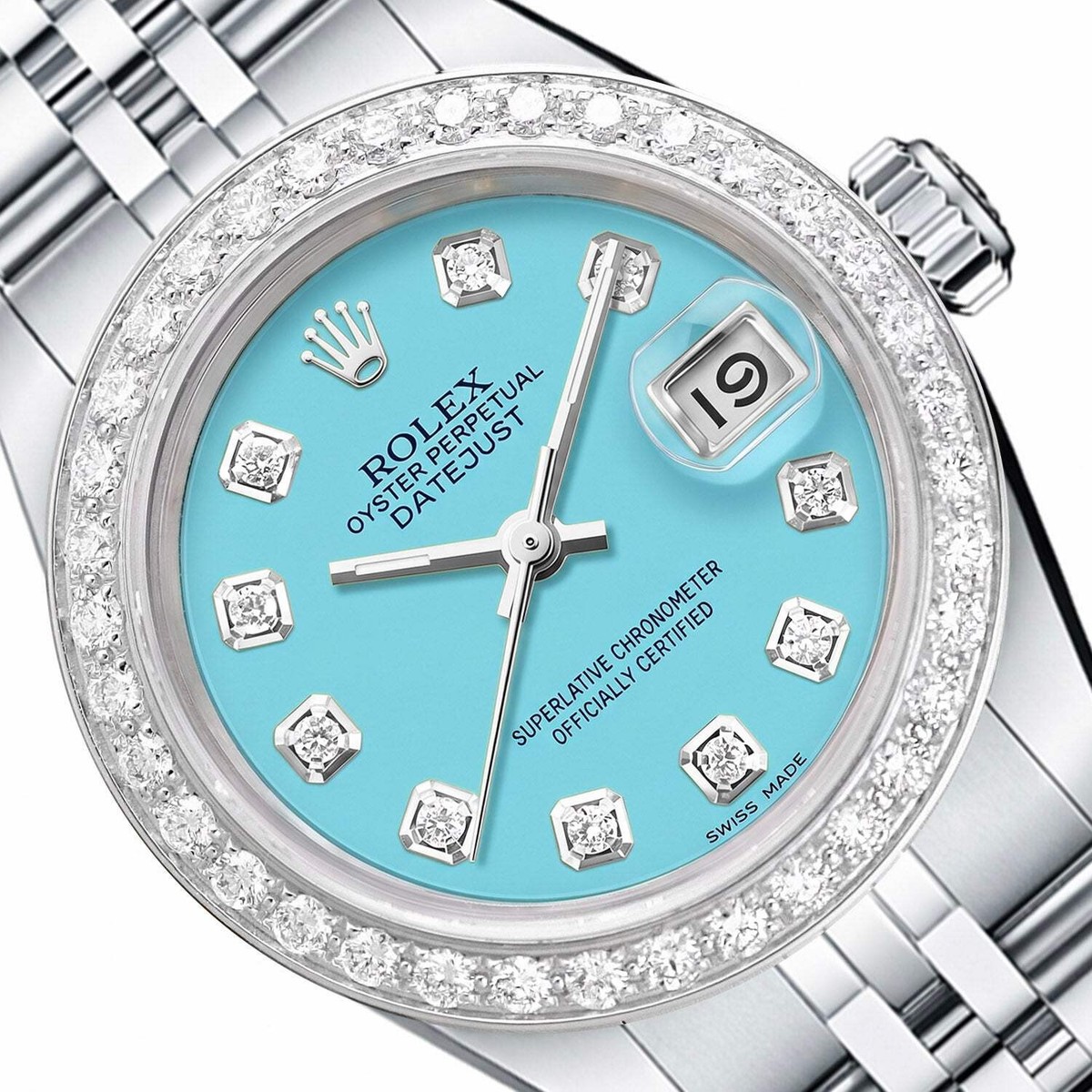 26mm Rolex Datejust 6917 Turquoise Diamond Dial Steel Gold Women's