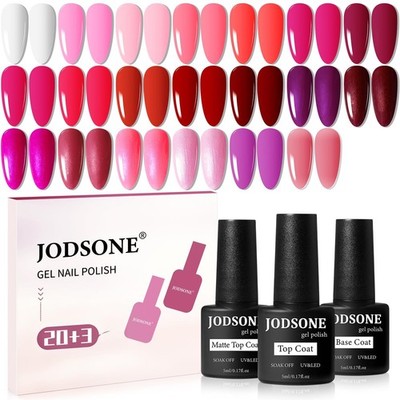 20 Color-Pink Red Soak off Gel Polish Kit with Base Coat and Glossy Matte Top