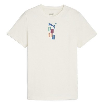 PUMA Ready Set Better Logo Crew Neck Short Sleeve T-Shirt Youth Boys Off White C
