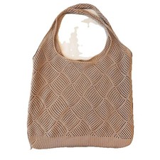 Boho Knit Shoulder Bag Beige Crochet Tote Medium Slouchy Casual Beach