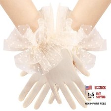 Women's Short Puffy Ruffle Lace Tulle Sheer Mesh Gloves Tea Party Champagne