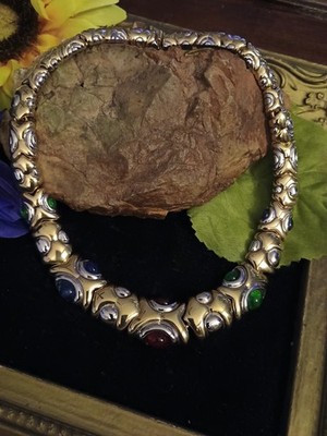 Vtg David Yurman Copy Designer Couture Gripoix Cabachone Two Tone Link Colar...