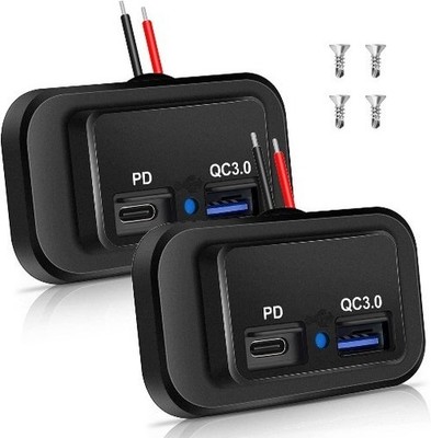 2PCS 12V/24V USB Outlet 48W, Dual PD3.0 Type-C & Quick Charge QC3.0  Color: 2P
