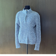 Tommy Hilfiger Chunky-Knit Pullover Sweater XL Blue White High Neck Zip Accent
