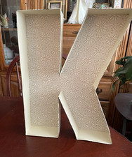 Metal Wall Letter K Beige Wash Flower Background almost 14" Tall