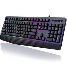 Gaming Keyboard, 7-Color Rainbow LED Backlit, 104 Keys Quiet Light Up Keyboar...