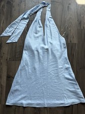 Wild Fable Women Blue Solid Halter Tie Back Lined A-Line Midi Dress M
