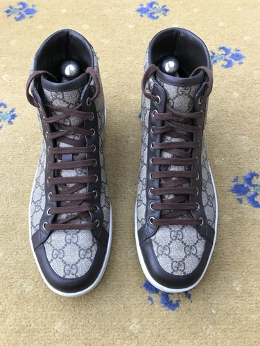 Gucci Baskets Baskets Chaussures Haut Monogramme Toile Marron Homme US 9 UK 8,5 42+