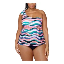 Raisins Curve Plus Size Marita One-Shoulder Tankini Top Black 22W