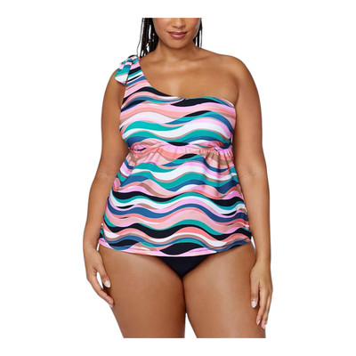 Raisins Curve Plus Size Marita One-Shoulder Tankini Top Black 22W