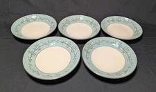 Vintage Century Service Lynnwood Porcelain 5 Cereal Soup Bowls Aqua 8 1/4" Plati