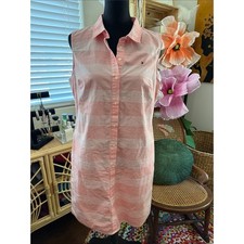 Tommy Hilfiger Orange Sherbet Plaid Classic Preppy Sleeveless Shirt Dress