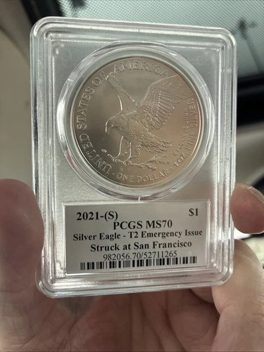 2021 -s Pcgs Ms70 Silver Eagle T2 Emergency Issue 1$ Struck In San Francisco