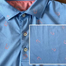 Johnnie O Polo Shirt XL Performance Golf Cocktail Final Print Drink Blue Preppy