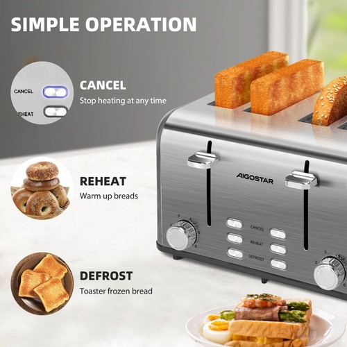 Toaster 4 Slice Stainless Steel Toaster with Independent and Extra-Wide Slots, - Picture 5 of 7